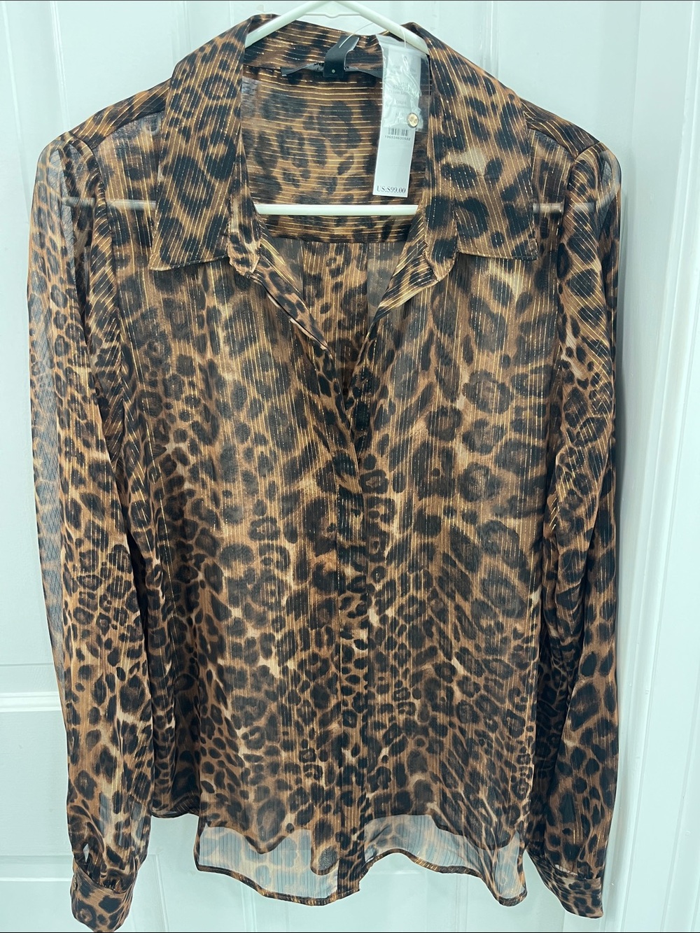 White House Black Market Sheer Leopard-Print Blouse in Brown and Black